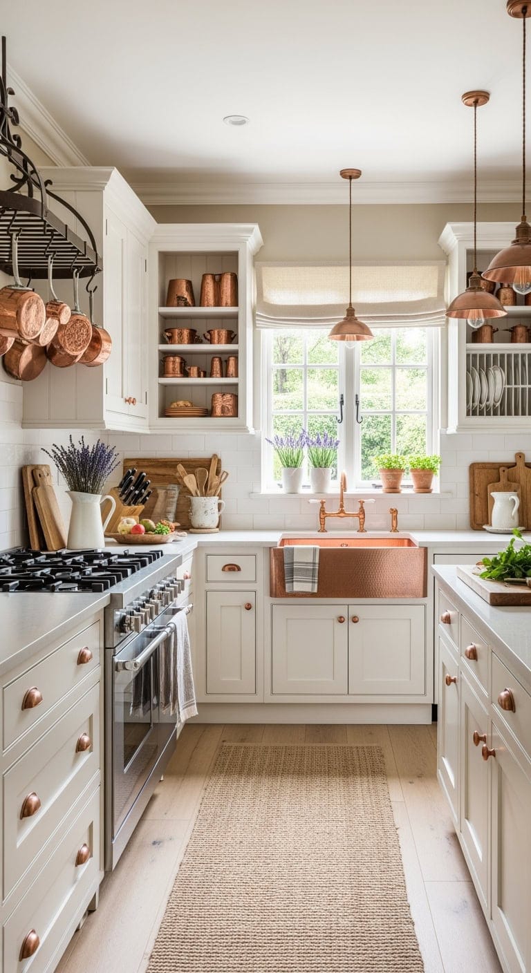 distressed cabinets with copper