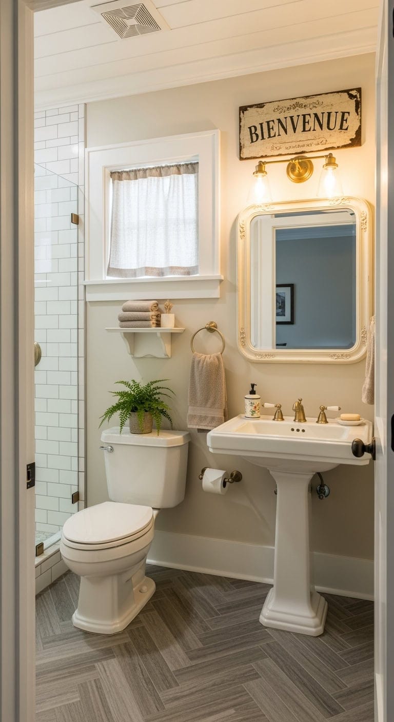 distressed french powder room decor