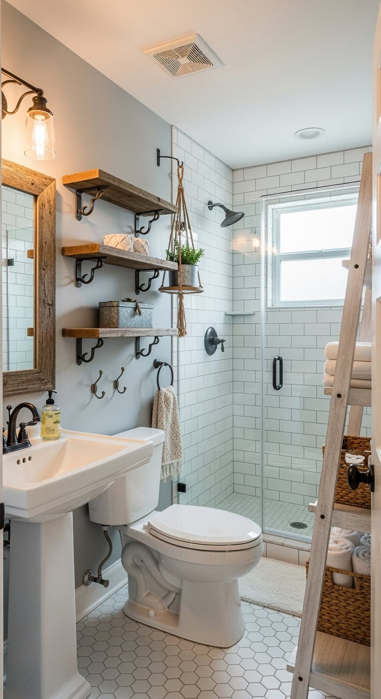 distressed wooden farmhouse shelves