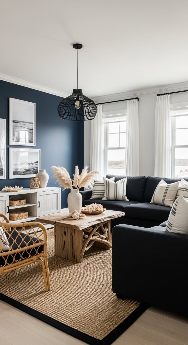 driftwood coffee table black linen