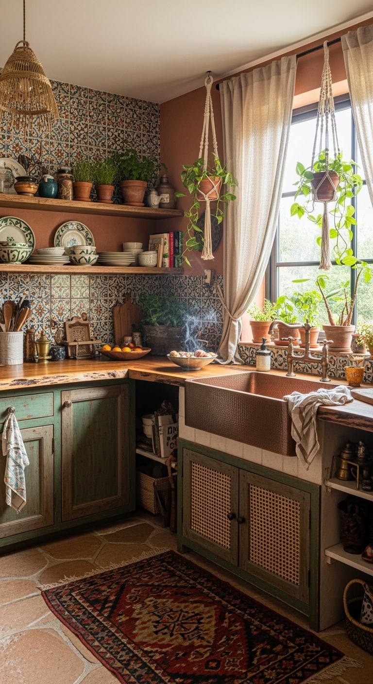 eclectic bohemian l shaped kitchen