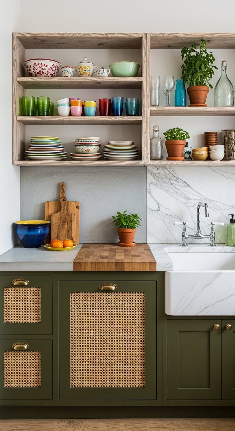 eclectic mixed material kitchen focal