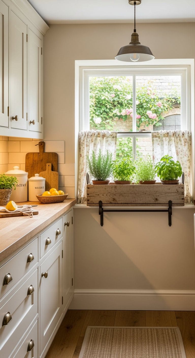 english cottage windowsill herbboxes