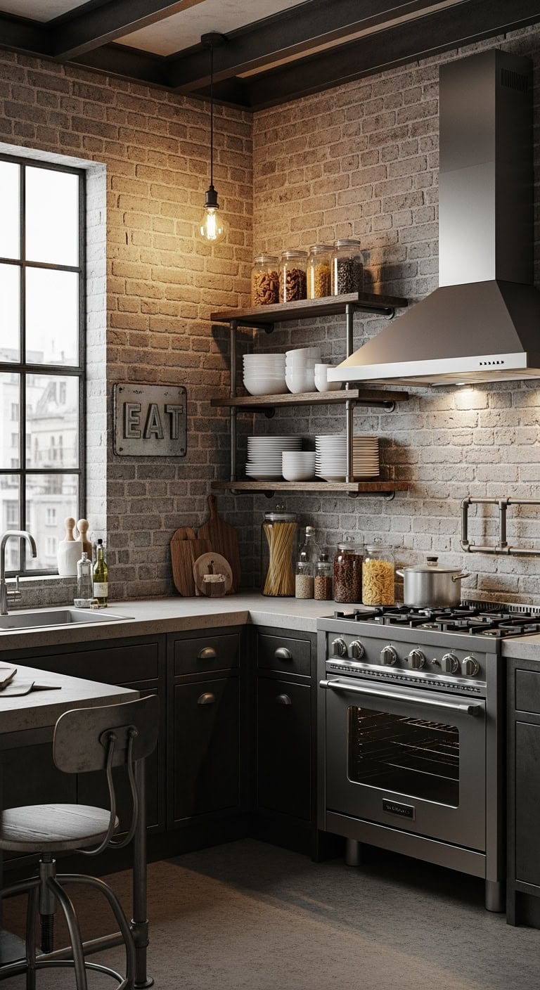 exposed brick cozy kitchen charm