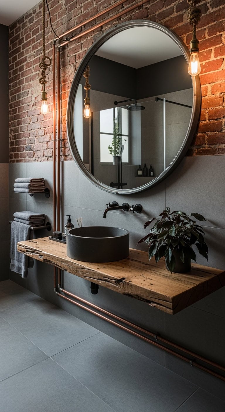 exposed brick industrial bathroom
