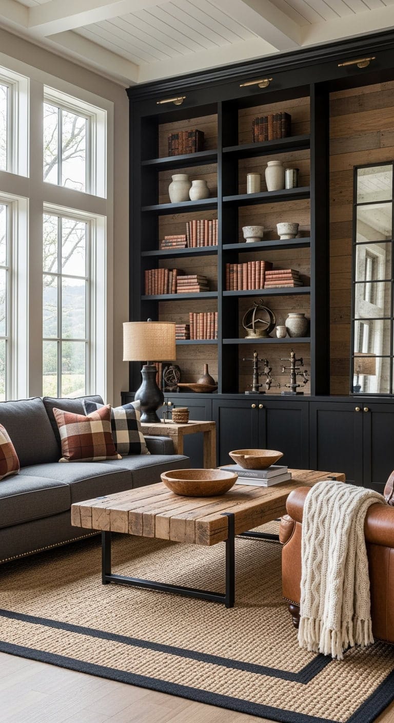 farmhouse industrial black built ins