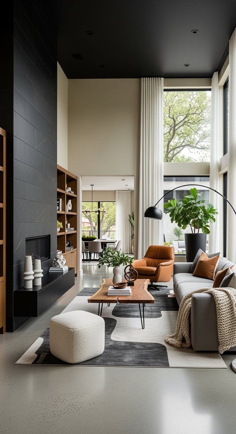 floor to ceiling black stone