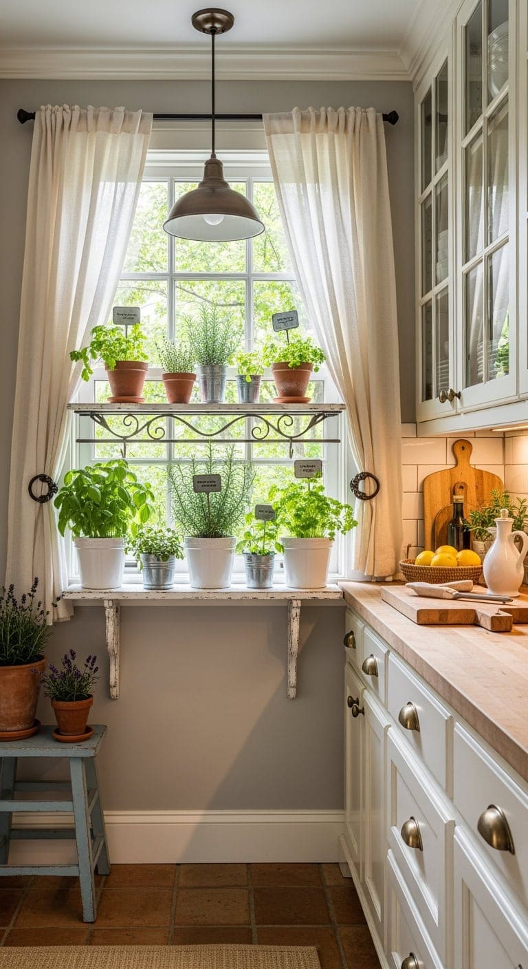 french country herb windowsill