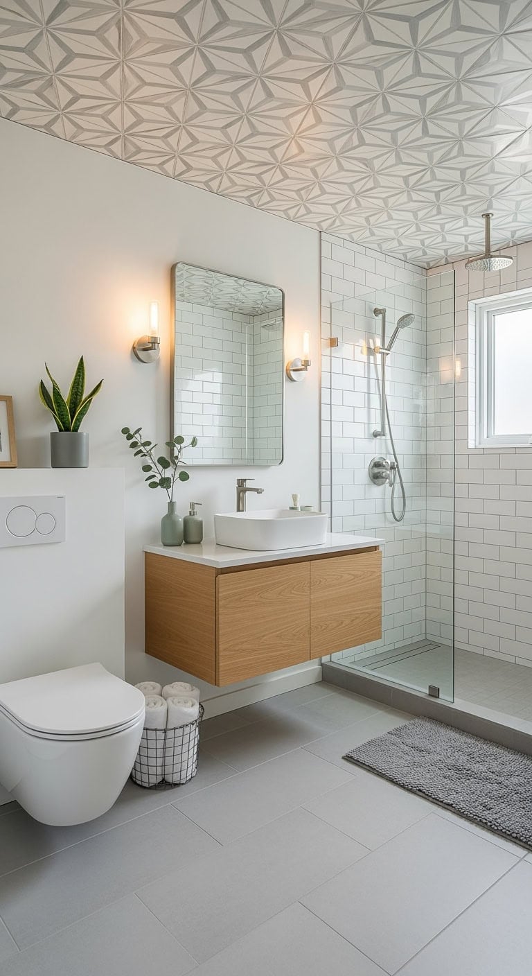 geometric pale tone ceiling makeover