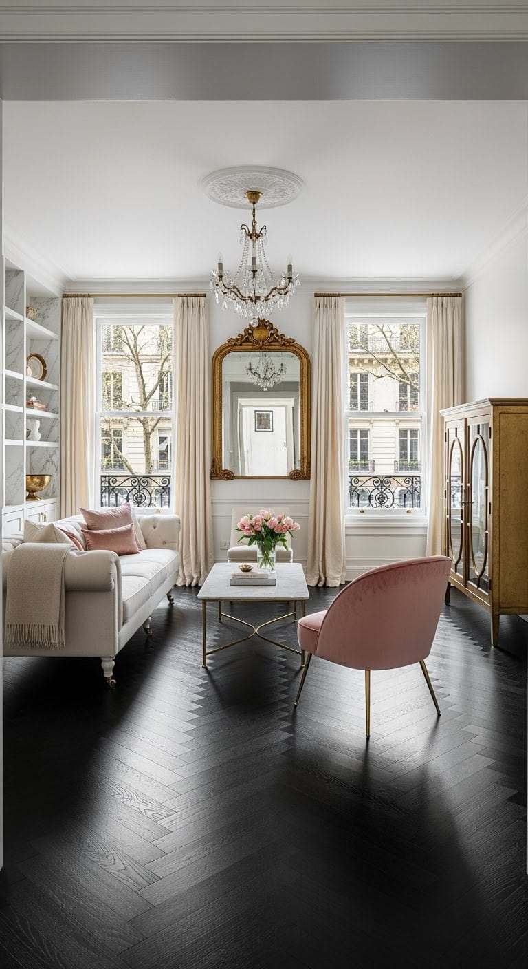 gilded mirrors black herringbone