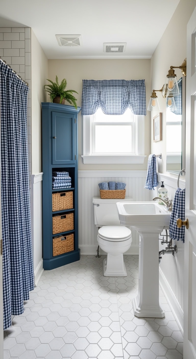 gingham filled cozy cottage bath