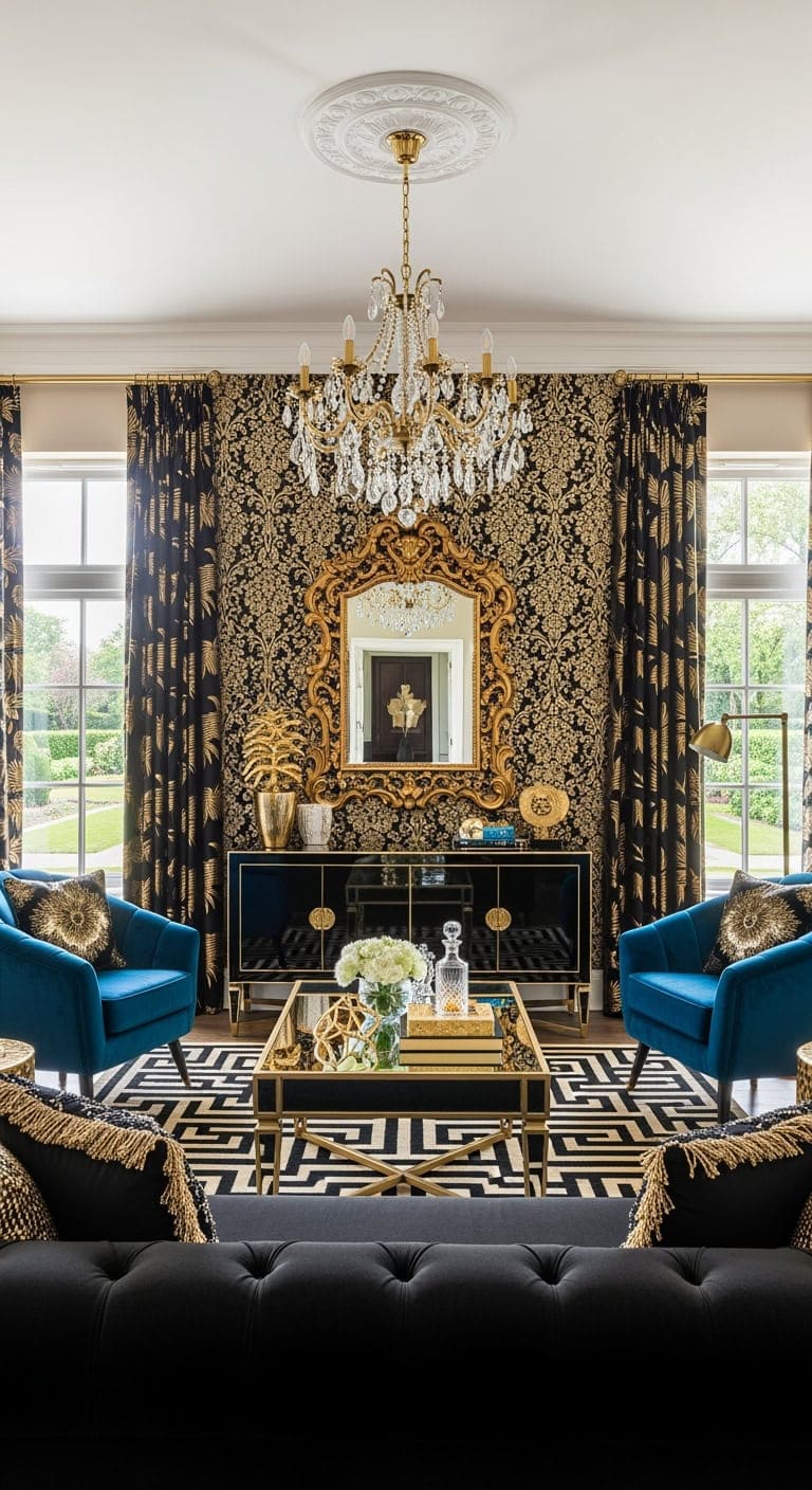 glamorous black and gold maximalism