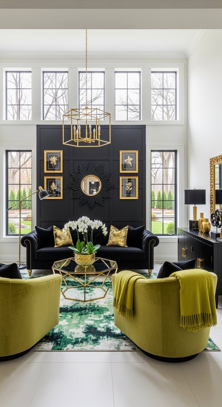 glamorous black gold chartreuse