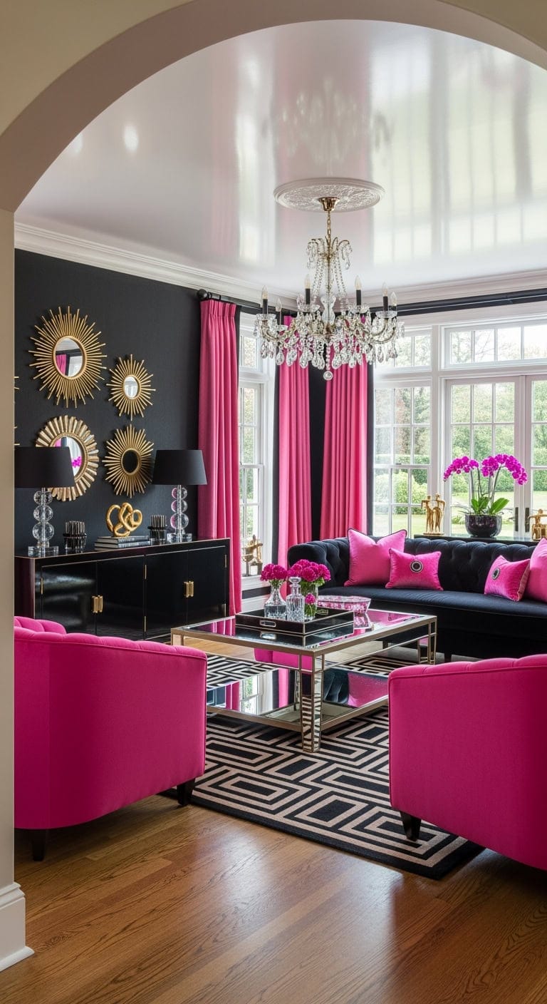 glamorous hot pink hollywood regency