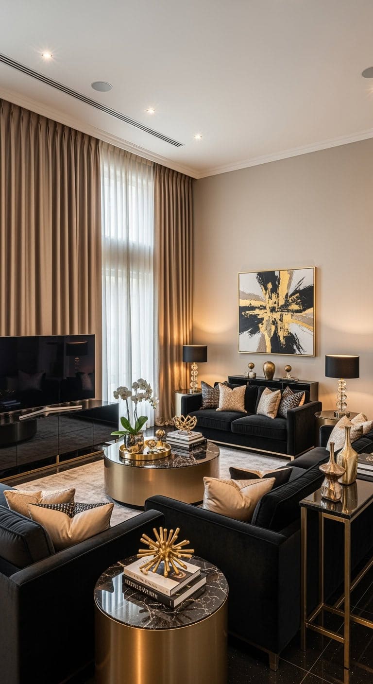 glamorous metallic tan drama