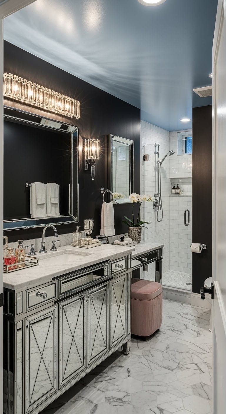 glamorous mirrored basement bathroom