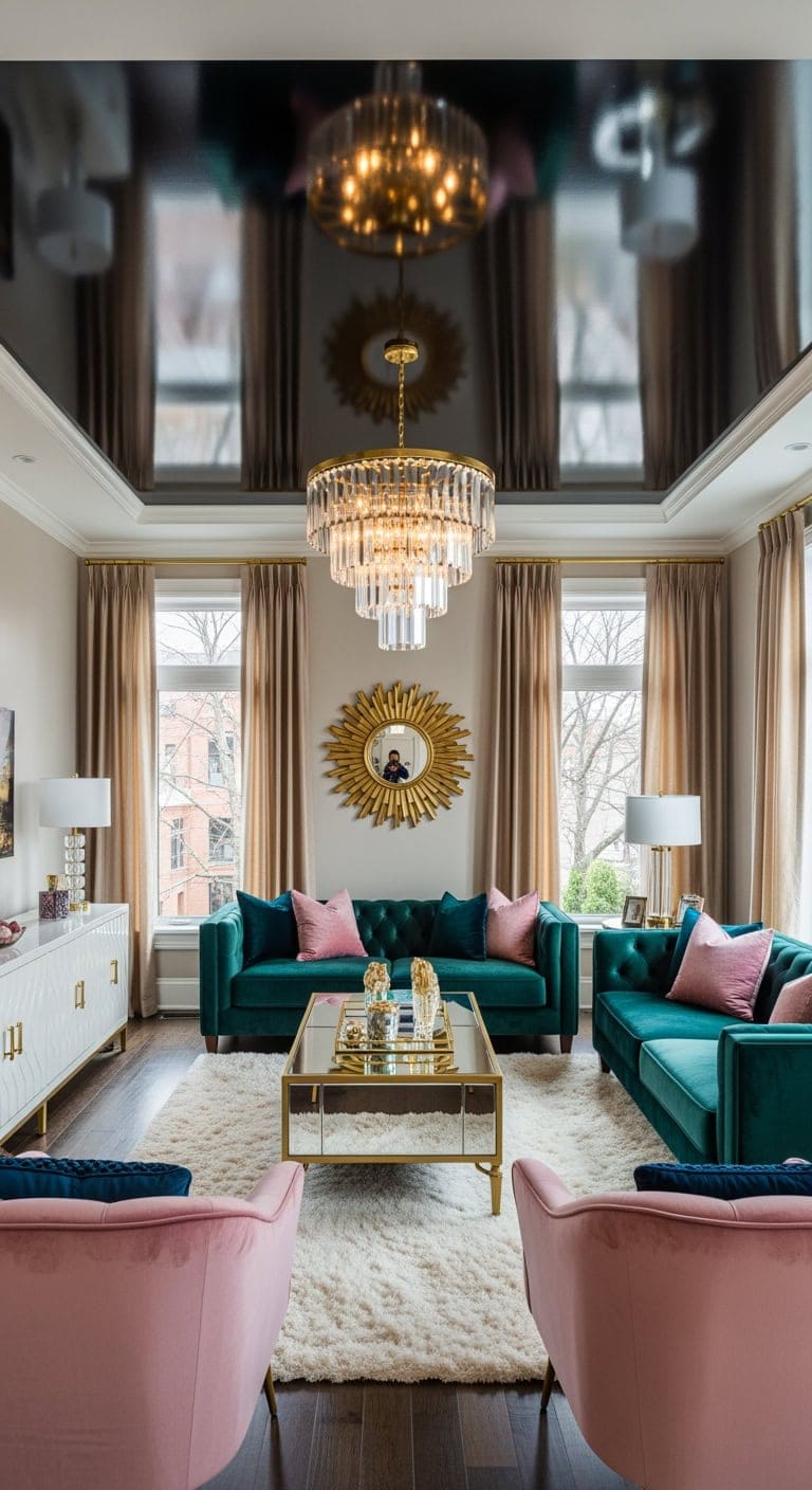 glossy black ceiling chandelier glamour