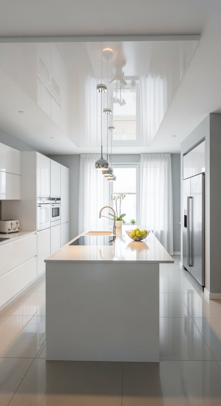 glossy reflective spa inspired kitchen