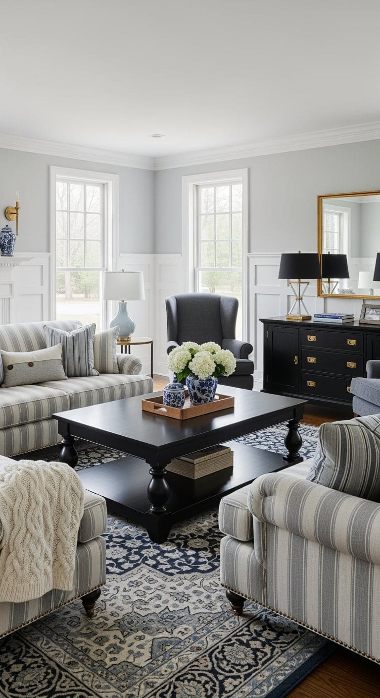 gray striped colonial coastal charm