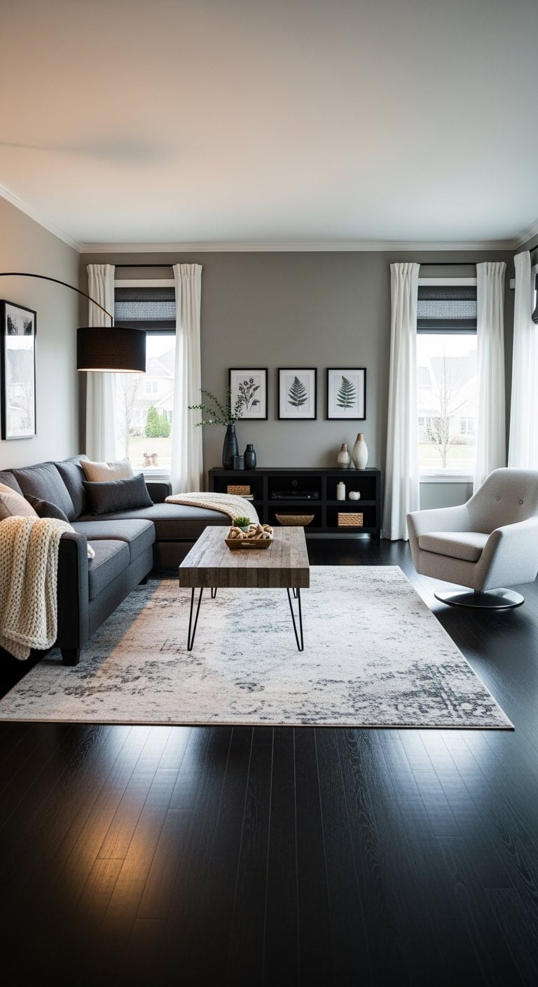 gray upholstery black floors