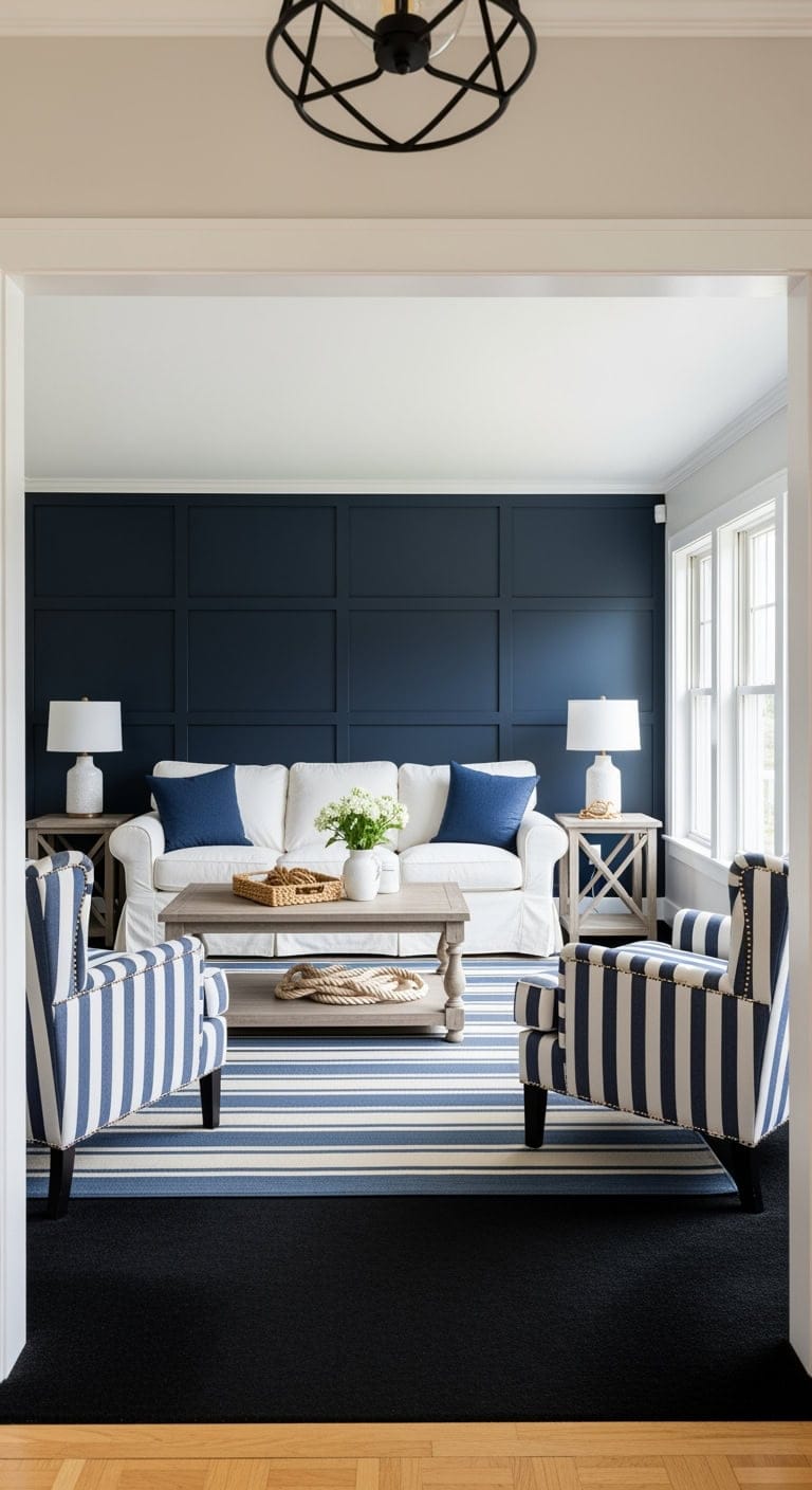 hamptons inspired navy striped retreat