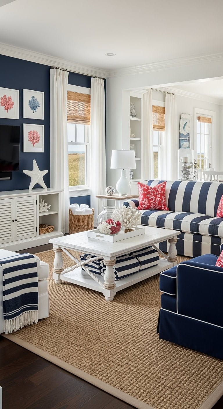 hamptons inspired striped coastal decor