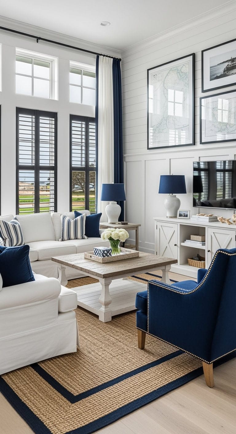 hamptons navy white shutters