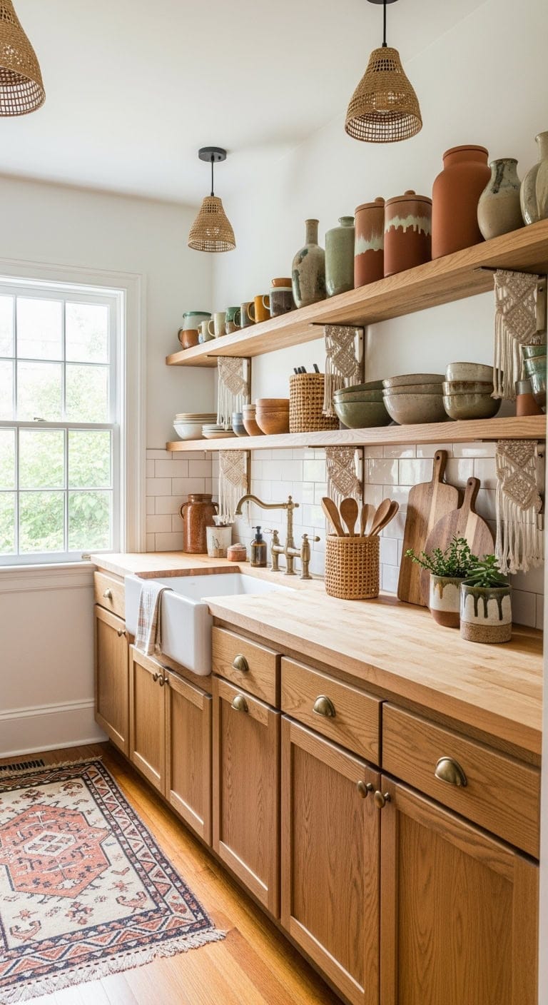 handmade pottery displayed on shelves