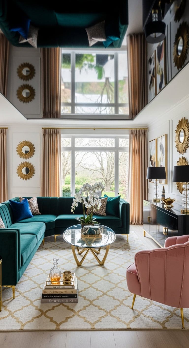 hollywood regency mirrored velvet luxe