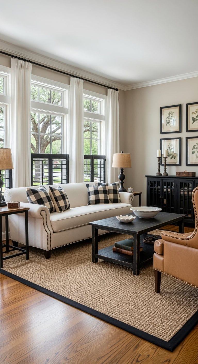 honey floors black shutters