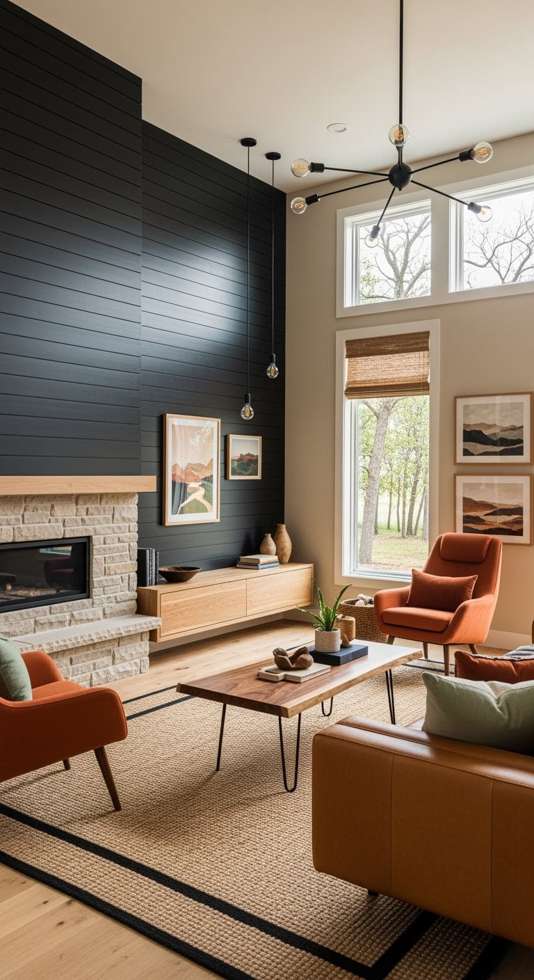 horizontal black planks natural stone