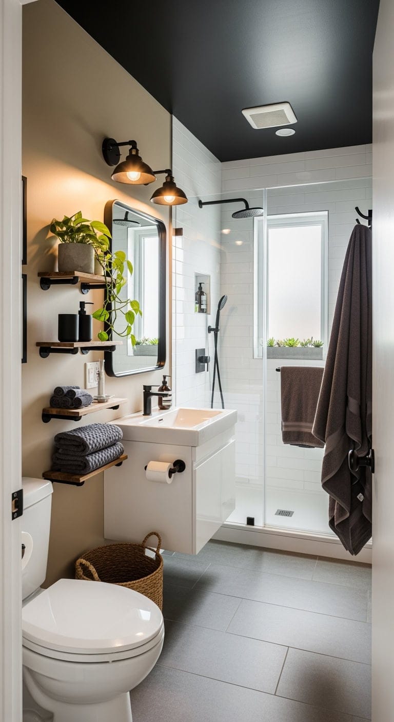 industrial black bathroom shelves