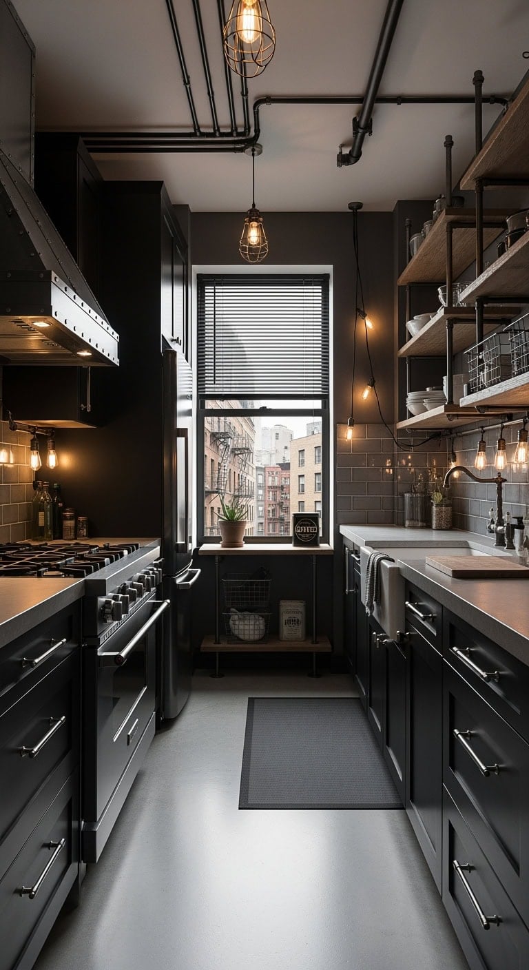 industrial chic compact kitchen drama