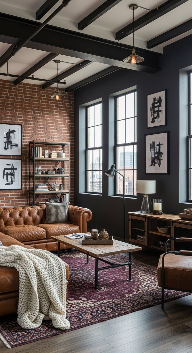 industrial chic leather and brick