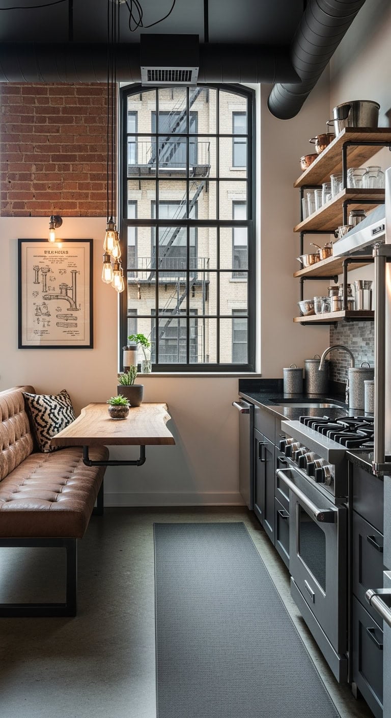 industrial distressed leather banquette