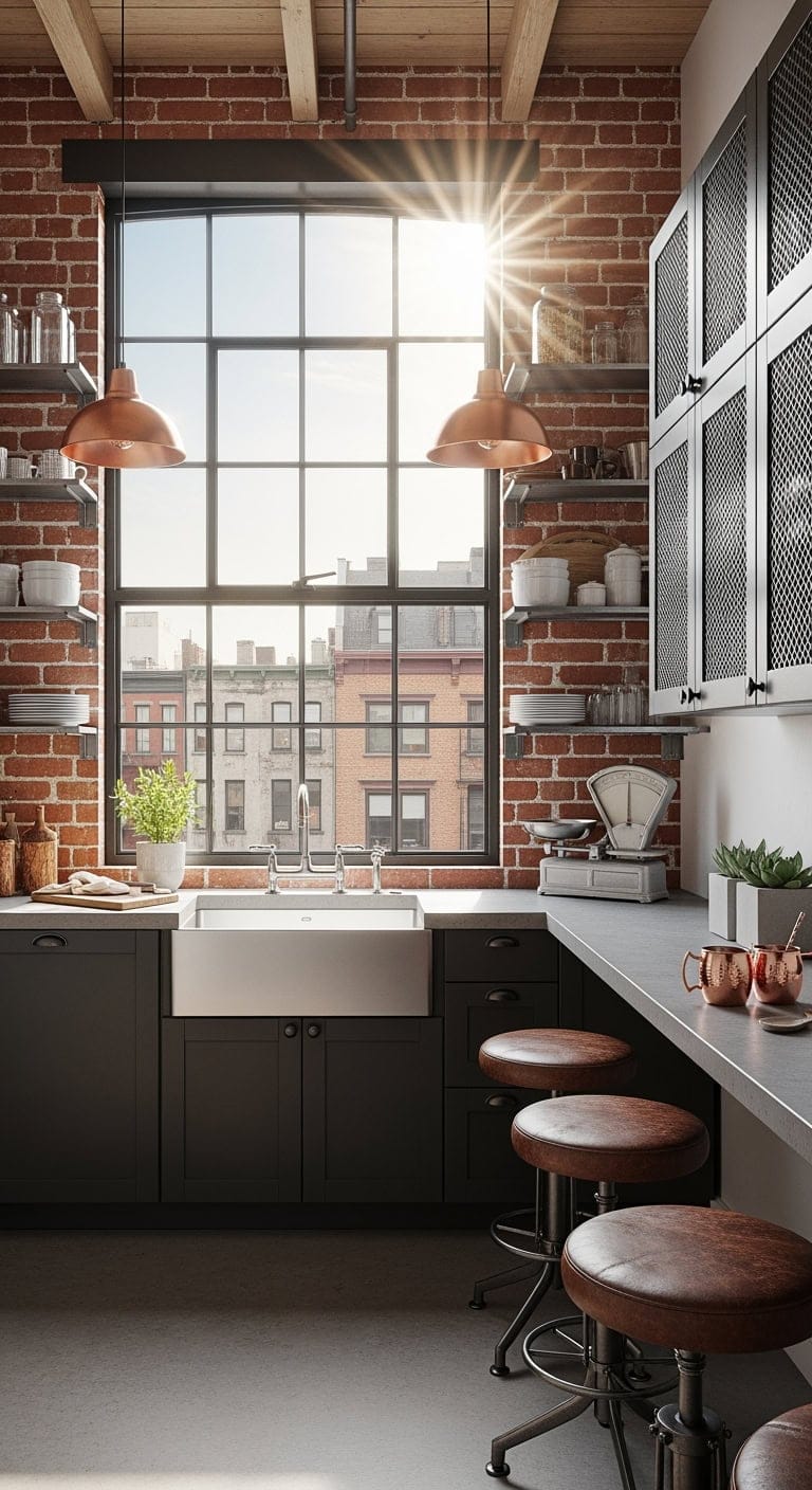 industrial exposed brick kitchen glamour