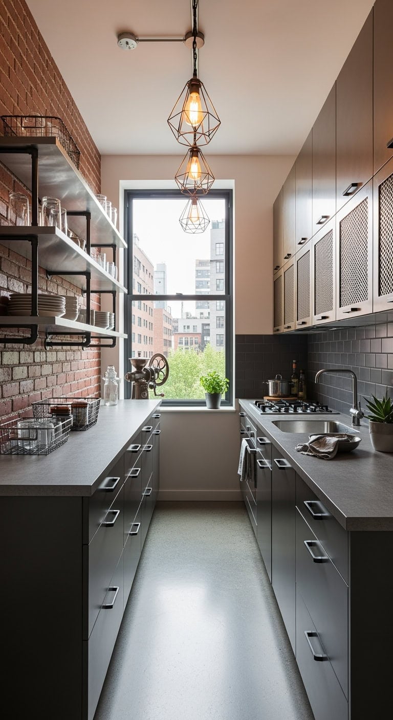 industrial exposed brick kitchen