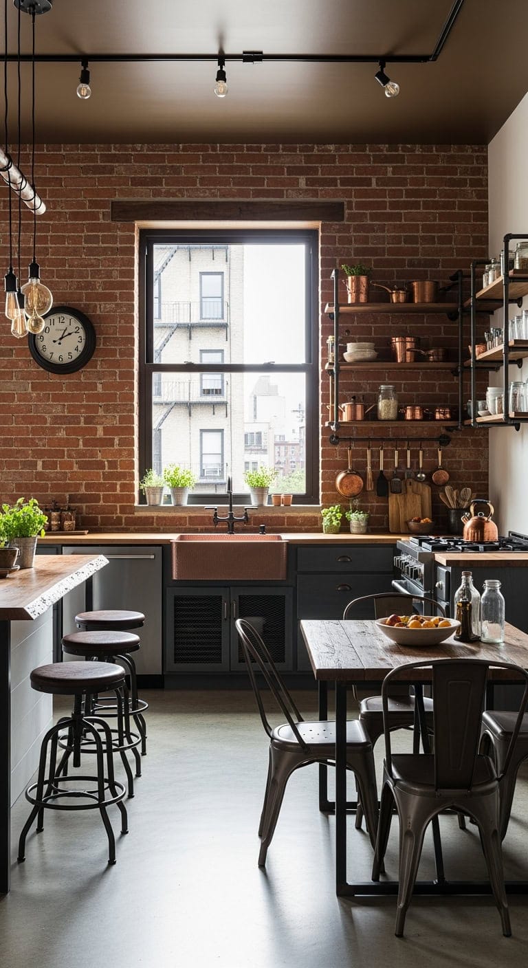 industrial exposed brick loft dining