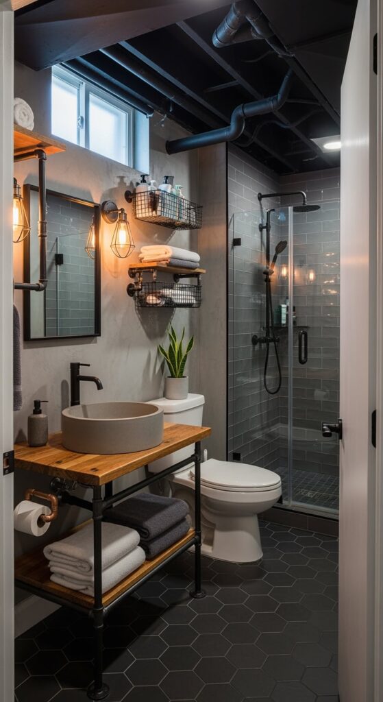 23 Small Basement Bathroom Ideas That Maximize Every Inch - Apartments With Industrial Exposed Pipework