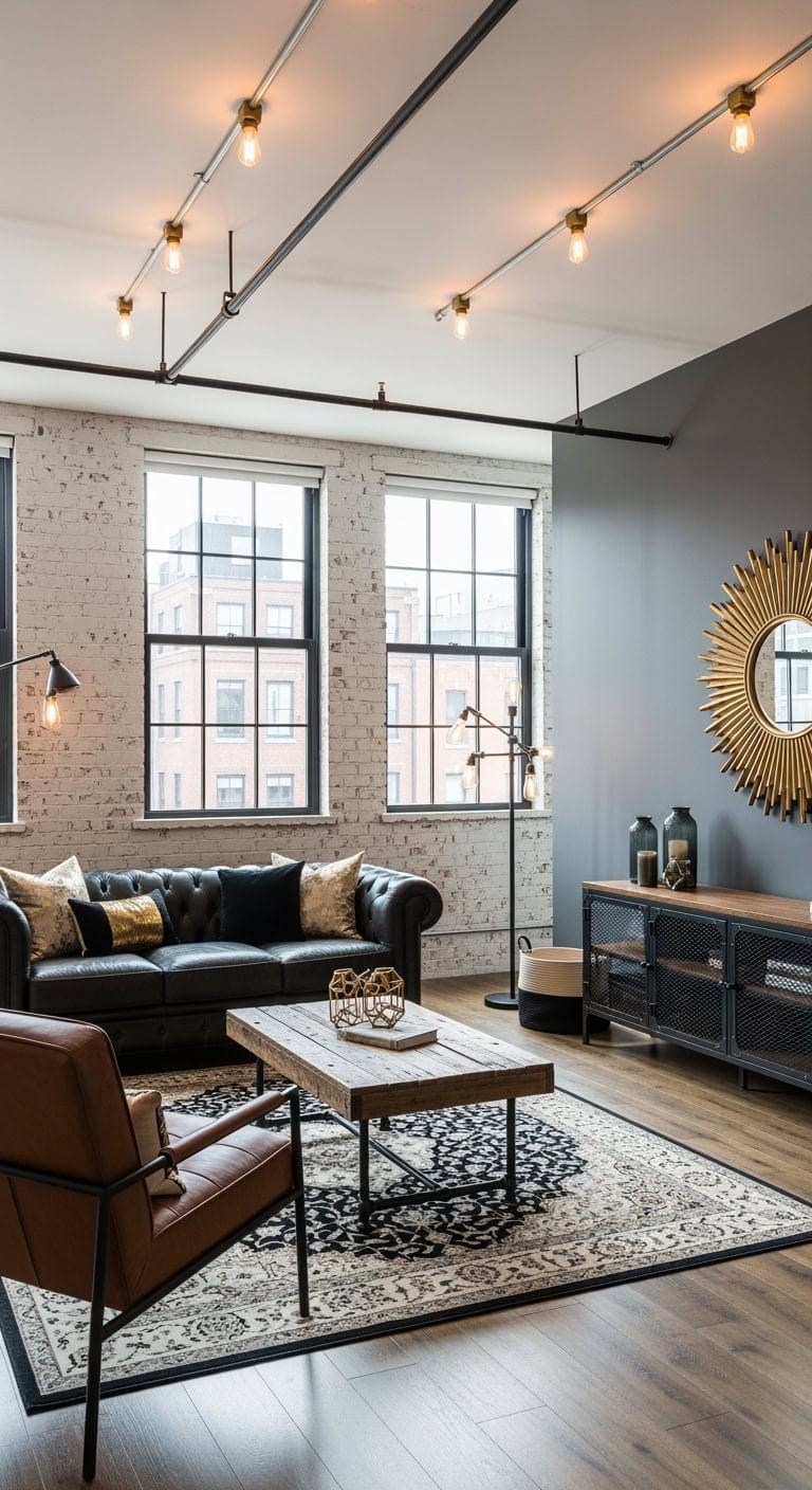 industrial glam loft livingroom