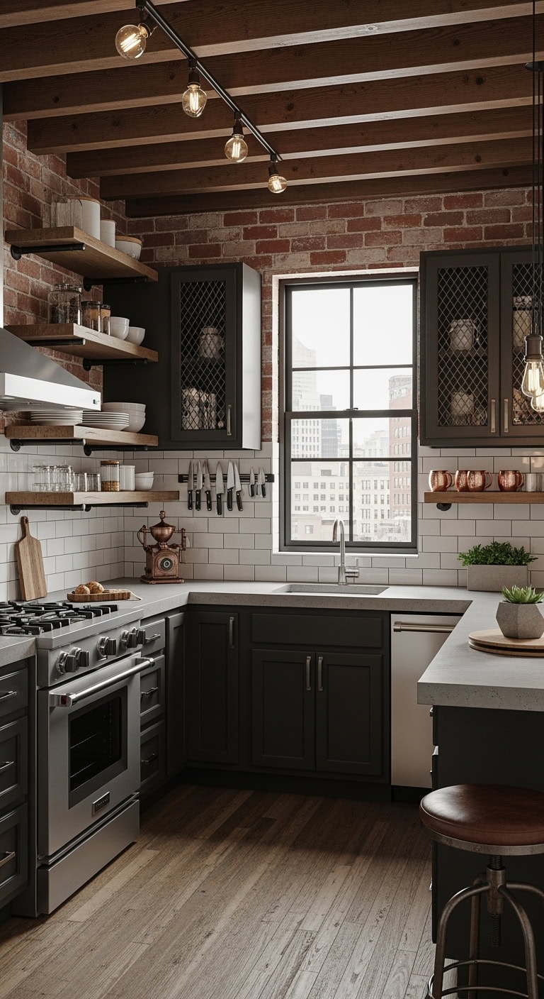 industrial l shaped urban kitchen