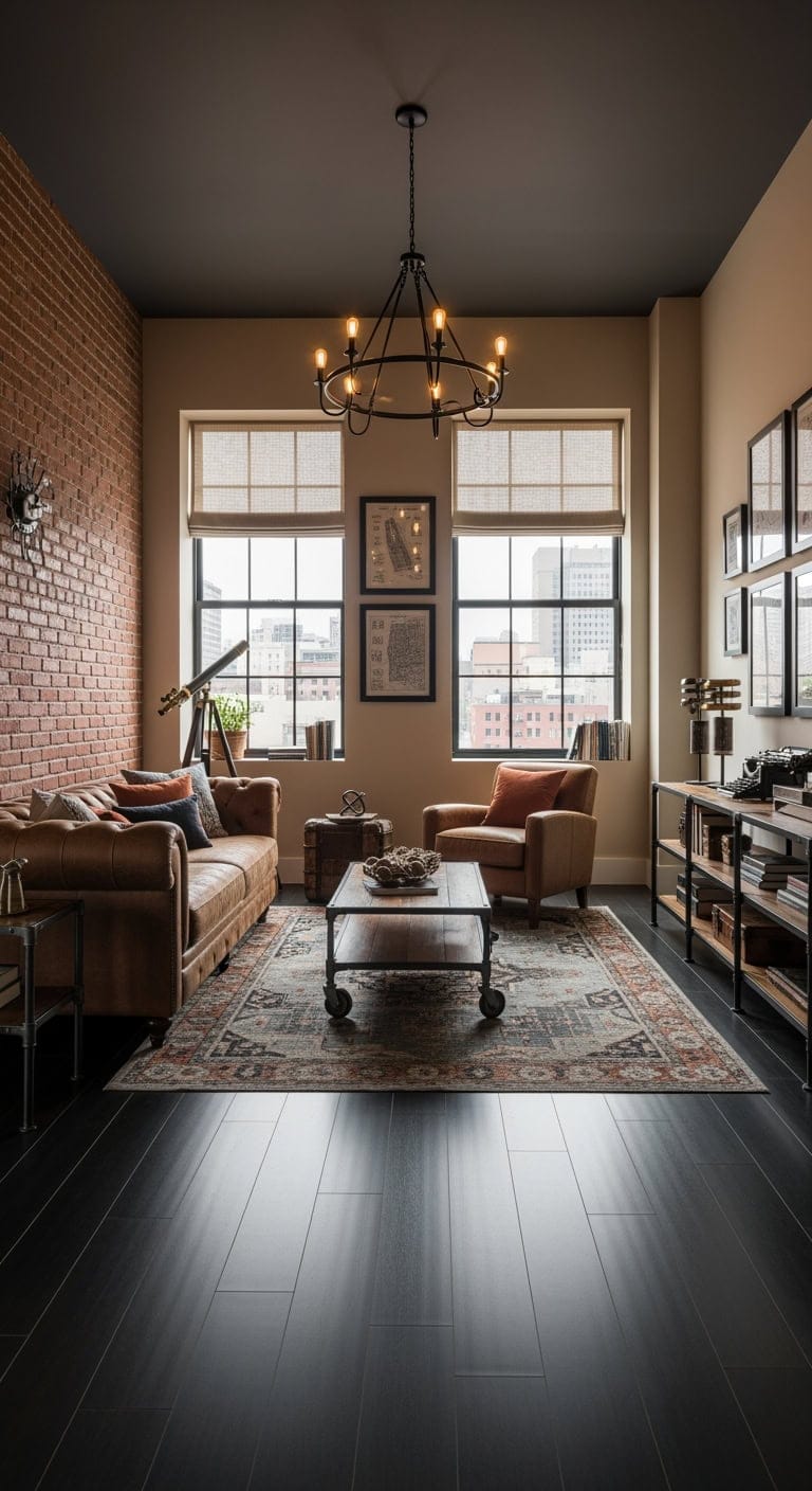 industrial loft black leather brick