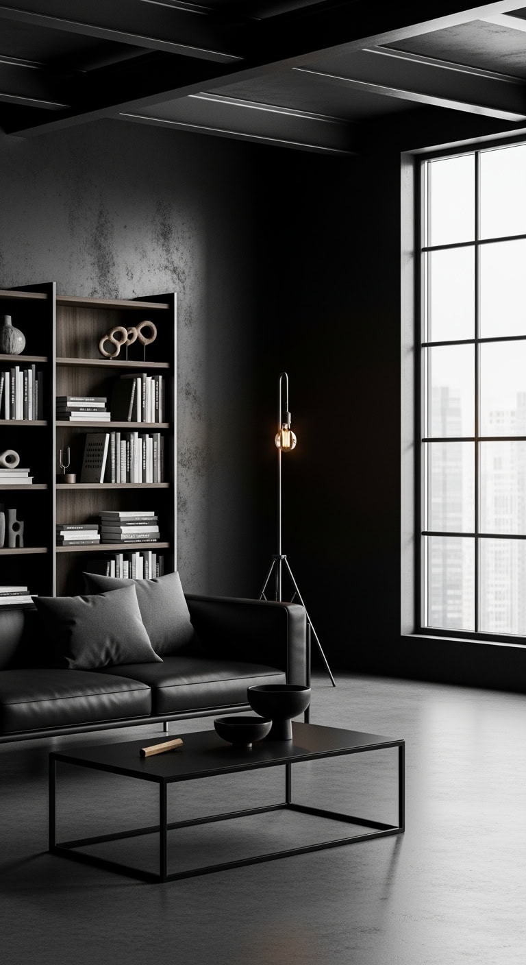 industrial loft inspired black living