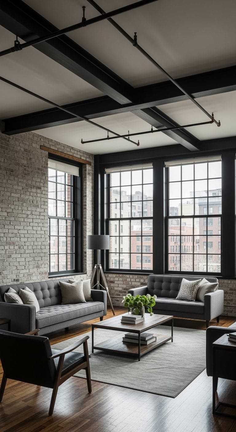 industrial loft with gold accents