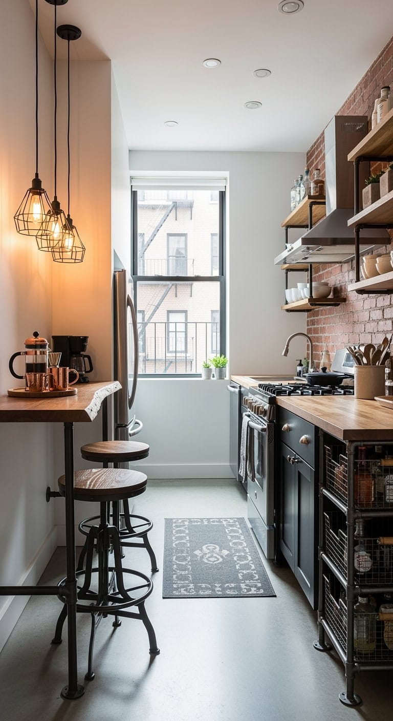 industrial metal and wood breakfast bar