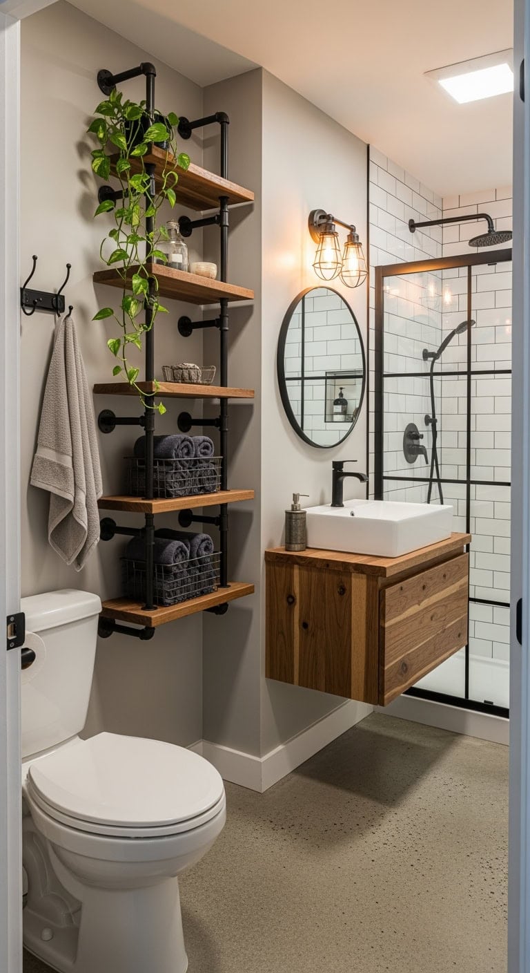 industrial pipe shelving for bathrooms