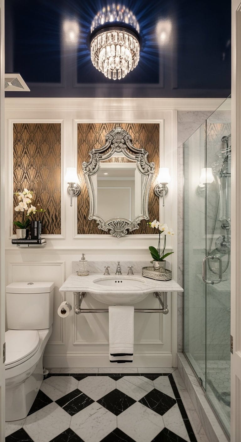 lacquered glossy hollywood powderroom