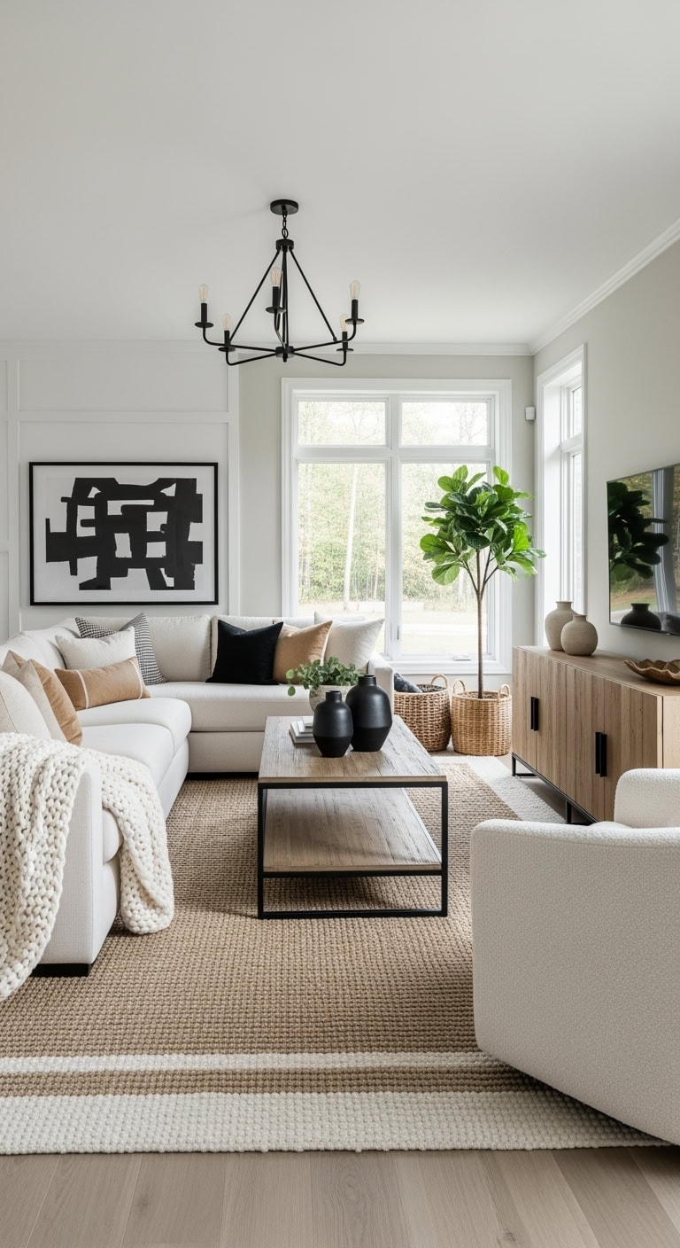 layered creams with black accents