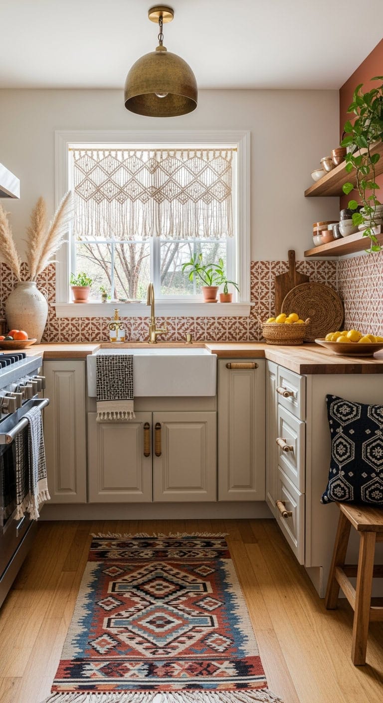 layered global patterned boho kitchen