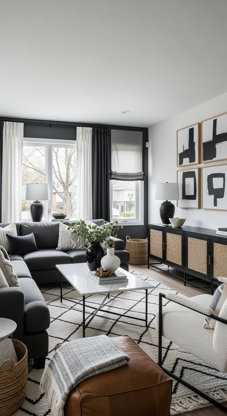 layered monochrome textured livingroom